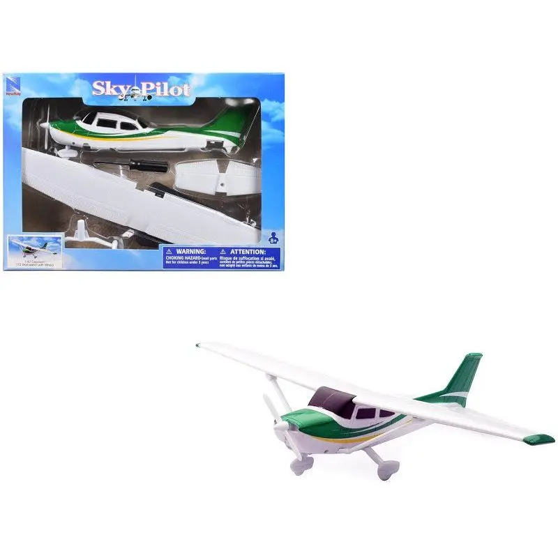 Model Kit Cessna 172 Skyhawk Aircraft White With Green And Yellow Stripes "Sky Pilot" Series 1/42 Plastic Model Kit By New Ray 1