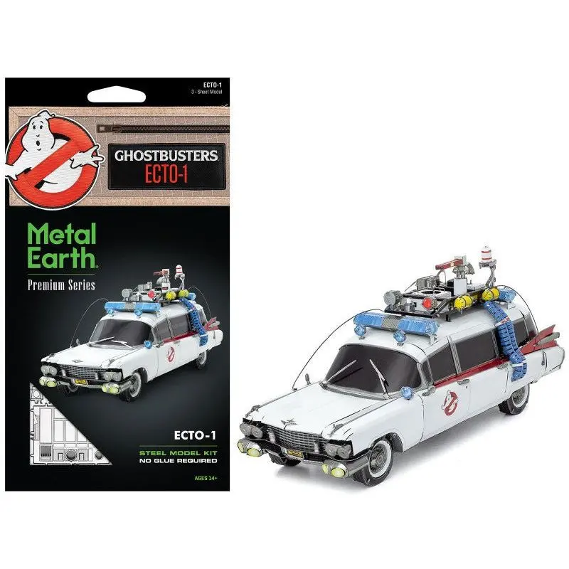 Model Kit Ecto-1 Car White "Ghostbusters" (1984) Movie (Challenging Difficulty) Steel Model By Metal Earth 1