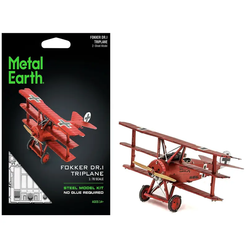 Model Kit Fokker Dr.I Triplane Fighter Aircraft "Red Baron" German Air Force (Moderate Difficulty) Steel Model By Metal Earth 1