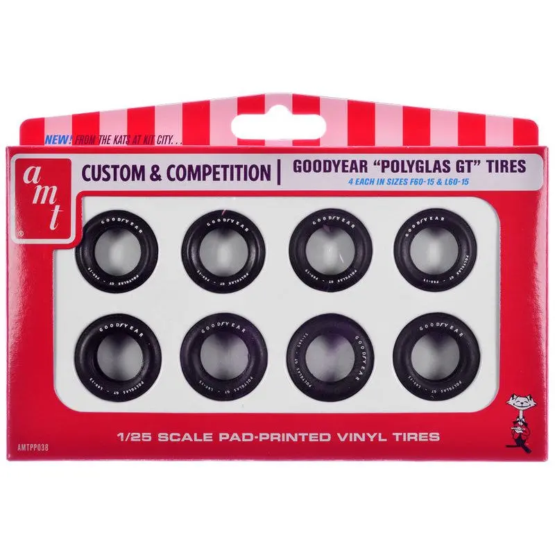 Model Kit "Goodyear Polyglas Gt" Tires Set Of 8 Pieces For 1/25 Scale Models By Amt 1