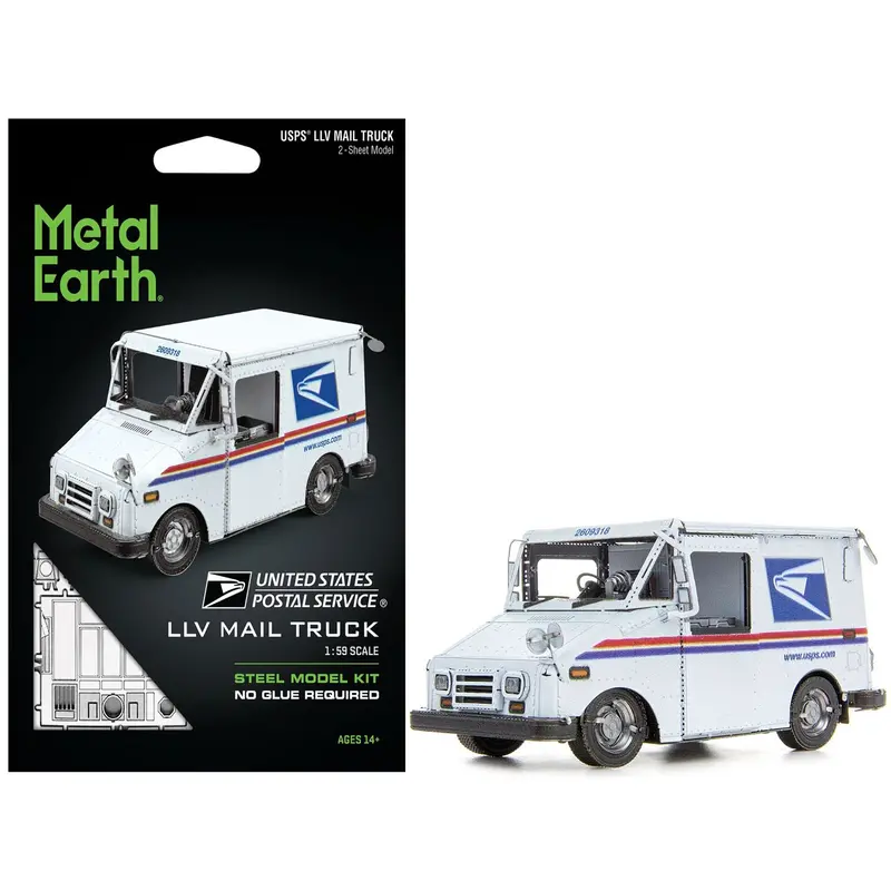 Model Kit  Llv Mail Truck White "Usps (United States Postal Service)" (Moderate Difficulty) Steel Model By Metal Earth 1