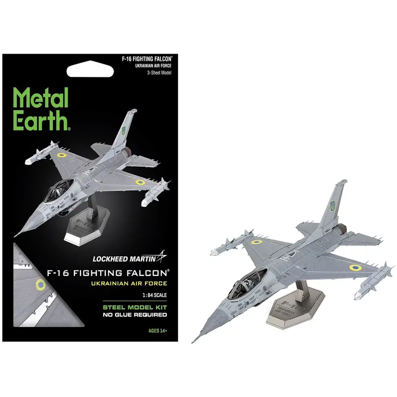 Model Kit Lockheed Martin F-16 Fighting Falcon Aircraft "Ukrainian Air Force" (Moderate Difficulty) Steel Model By Metal Earth 1