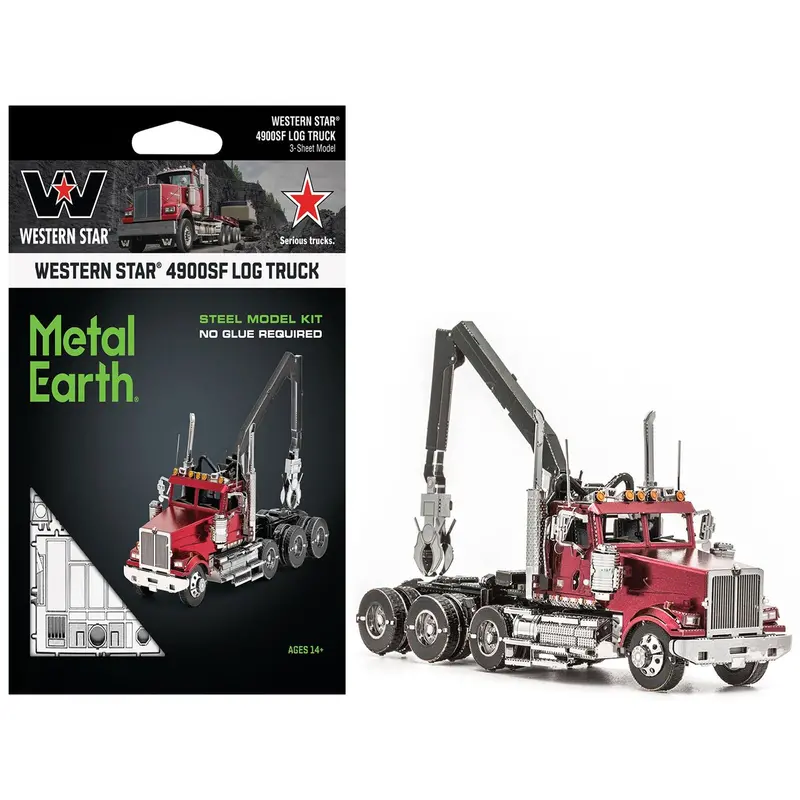 Model Kit Western Star 4900Sf Log Truck Red (Challenging Difficulty) Steel Model By Metal Earth 1