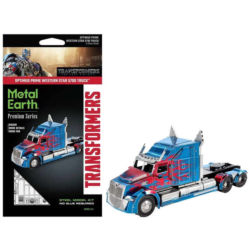 Model Kit Western Star 5700 Truck "Optimus Prime" Blue With Red Flames "Transformers: The Last Knight" (2017) Movie (Moderate Difficulty) Steel Model By Metal Earth 1