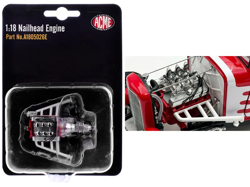 Nailhead Engine Replica From "1932 Ford 3 Window Coupe 'Peppermint Twist'" 1/18 Model By Acme 1