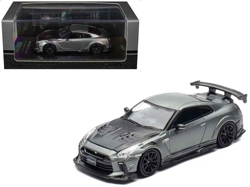 Nissan Gt-R (R35) "Top Secret" Rhd (Right Hand Drive) Gray Metallic With Carbon Hood "Iam Bangkok 2025 Event Edition" 1/64 Diecast Model Car By Inno Models 1