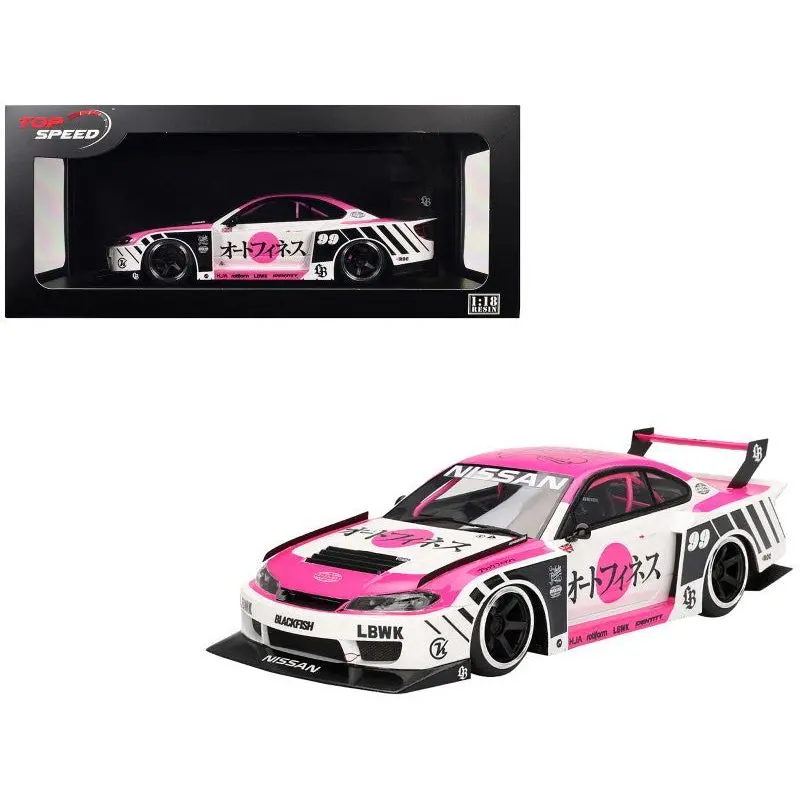 Nissan "Lb-Super Silhouette" S15 Silvia Rhd (Right Hand Drive) #99 "Auto Finesse - Sema 2023" White And Pink 1/18 Model Car By Top Speed 1