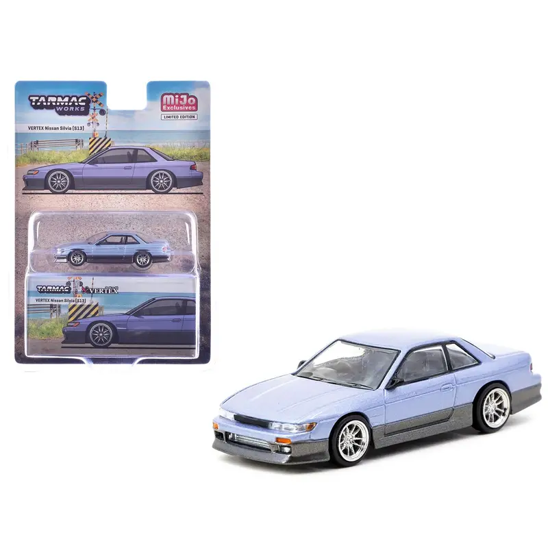 Nissan Silvia (S13) Vertex Rhd (Right Hand Drive) Blue Metallic And Gray Metallic "Global64" Series 1/64 Diecast Model By Tarmac Works 1