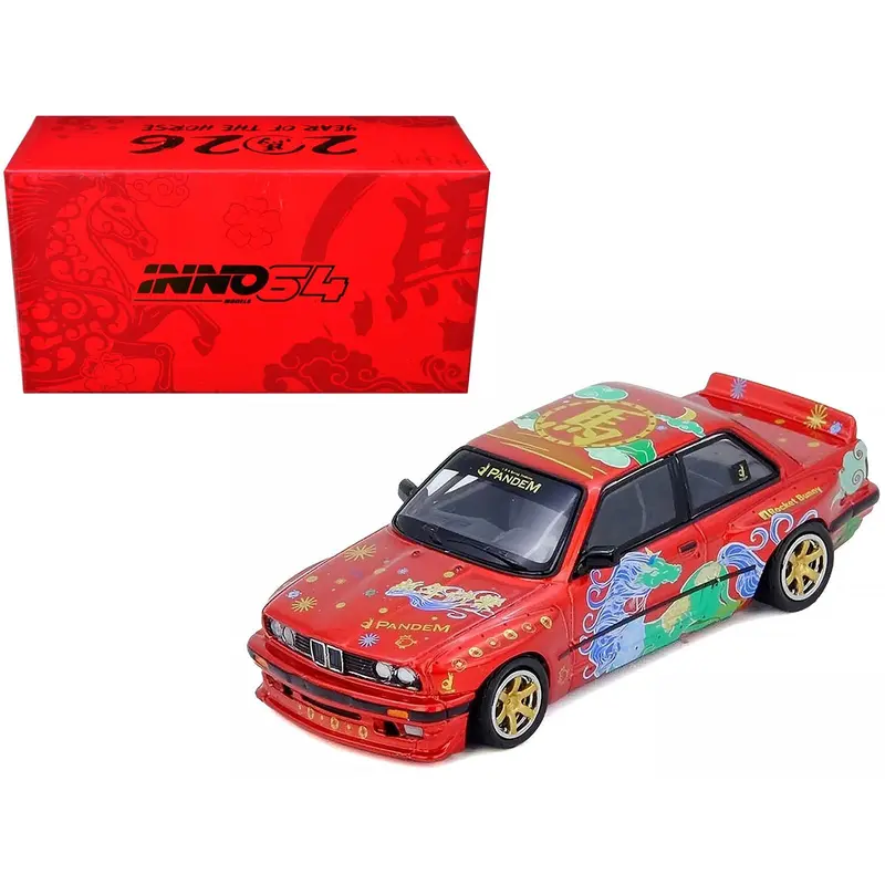 Pandem Rocket Bunny E30 "Year Of The Horse - Chinese New Year 2026 Special Edition" Red Metallic With Graphics Limited Edition To 8888 Pieces Worldwide 1/64 Diecast Model Car By Inno Models 1