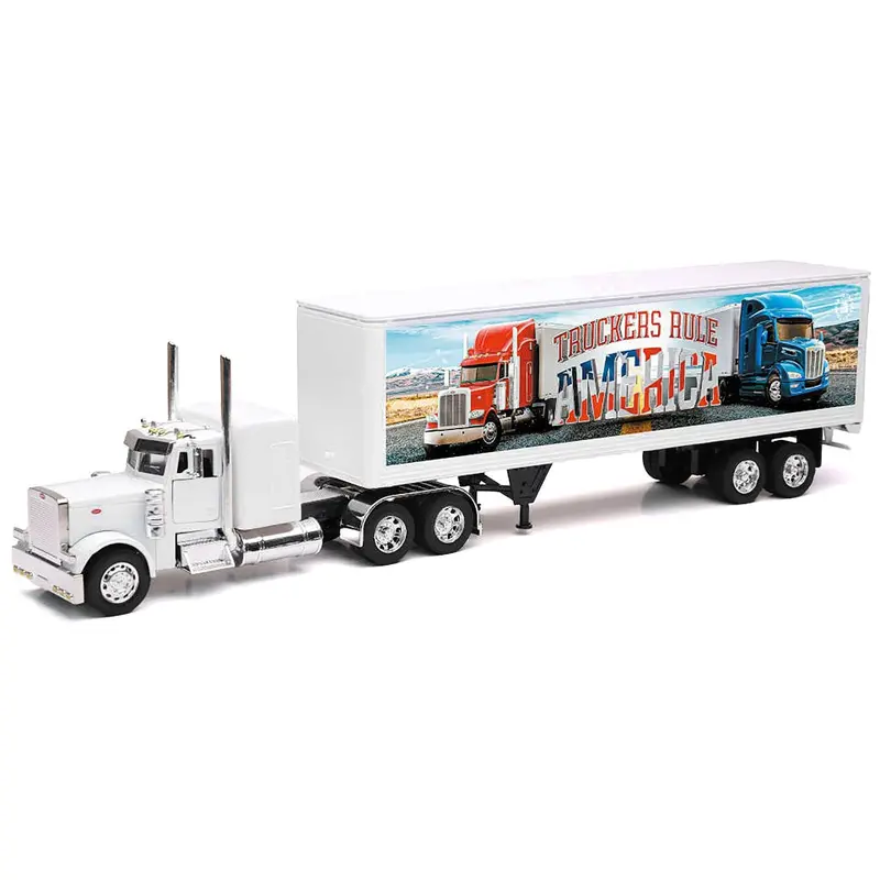 Peterbilt 379 Truck White With Dry Van Trailer "Truckers Rule America" "Long Haul Truckers" Series 1/32 Diecast Model By New Ray 1