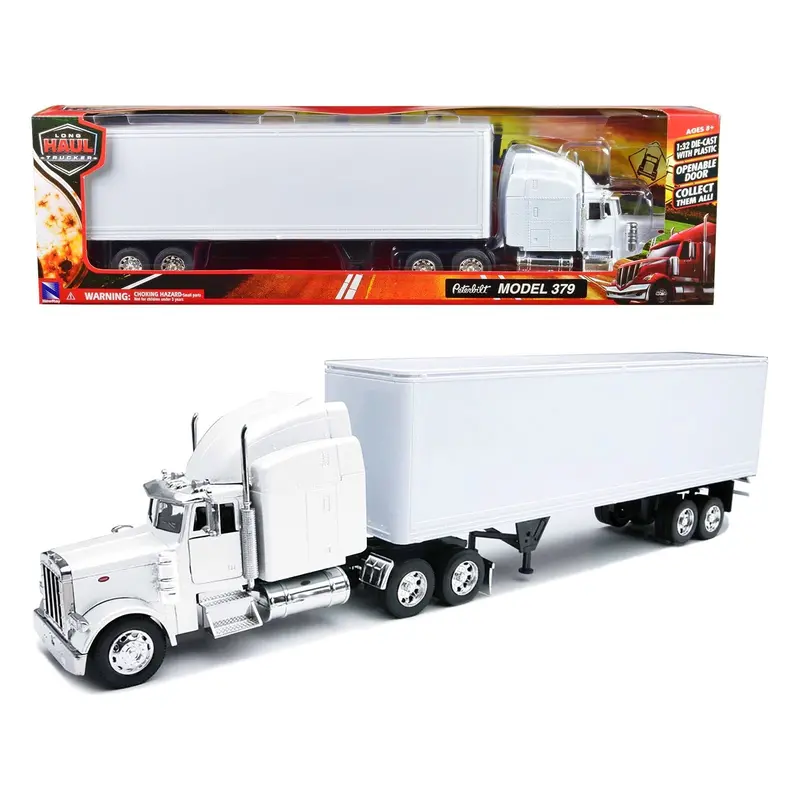 Peterbilt 379 Truck With Dry Goods Trailer White "Long Haul Trucker" Series 1/32 Diecast Model By New Ray 1