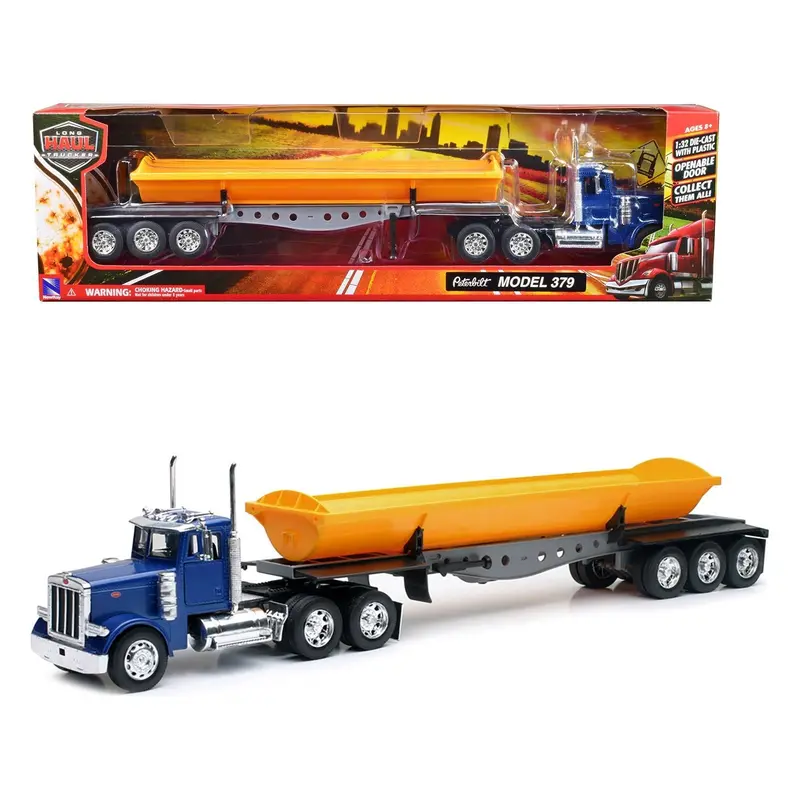 Peterbilt 379 Truck With Side Dump Blue And Yellow "Long Haul Truckers" Series 1/32 Diecast Model By New Ray 1