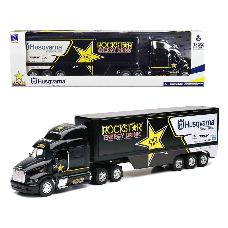 Peterbilt 387 Semi-Truck Black "Rockstar Energy Drink - Husqvarna Factory Racing" 1/32 Diecast Model By New Ray 1