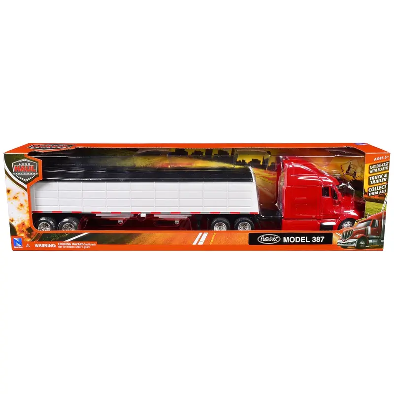 Peterbilt 387 Truck Red With Grain Trailer White "Long Haul Truckers" Series 1/43 Diecast Model By New Ray 1