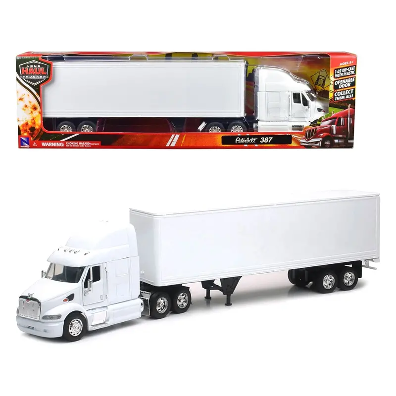 Peterbilt 387 Truck With Dry Goods Trailer White "Long Haul Truckers" Series 1/32 Diecast Model By New Ray 1