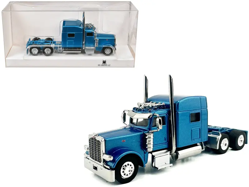 Peterbilt 389 Truck Tractor With Sleeper Cab Blue Metallic 1/87 (Ho) Scale Plastic Model Car By Ho Logistics 1