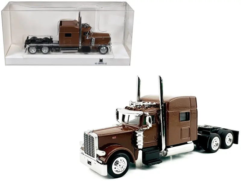 Peterbilt 389 Truck Tractor With Sleeper Cab Brown Metallic 1/87 (Ho) Scale Plastic Model Car By Ho Logistics 1