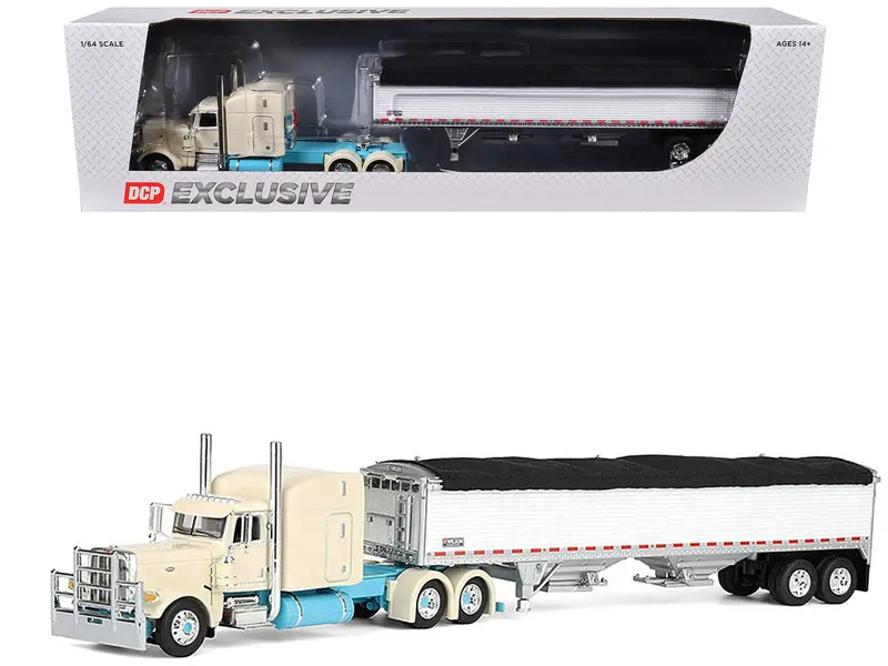 Peterbilt 389 With 63" Mid-Roof Sleeper And 43' Wilson Pacesetter High Sided Grain Trailer "Capitola Trucking" Cream 1/64 Diecast Model By Dcp/First Gear 1