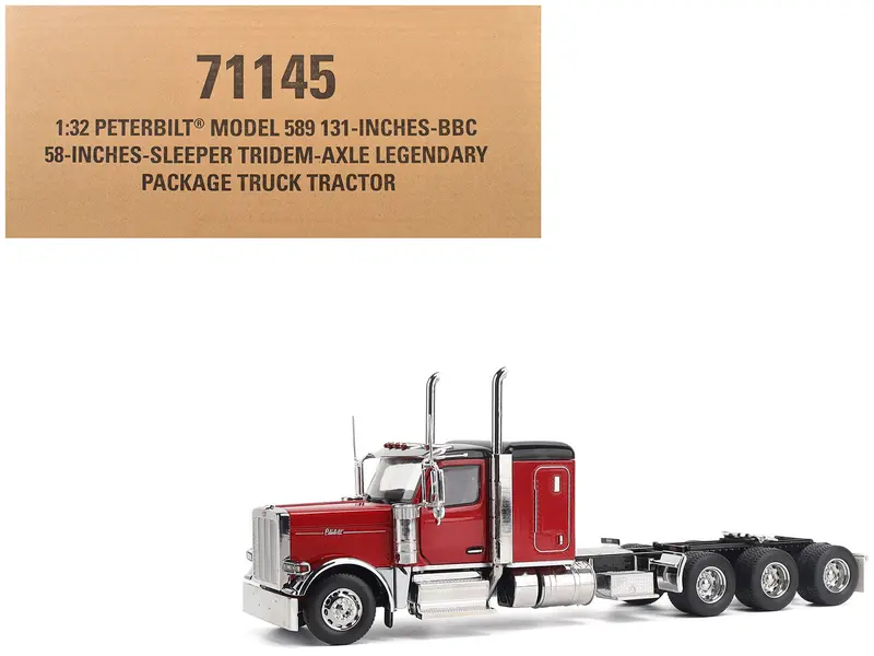 Peterbilt 589 Tridem-Axle Legendary Package Truck Tractor With 58" Sleeper Legendary Red "Transport Series" 1/32 Diecast Model By Diecast Masters 1