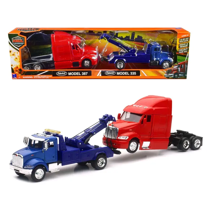 Peterbilt Model 335 Tow Truck Blue And Peterbilt Model 387 Cab Red Set Of 2 Pieces 1/43 By New Ray 1