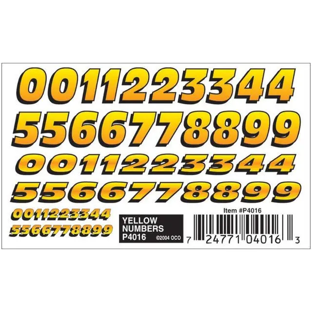 Pinecar 4016 - Yellow Numbers Dry Transfer - Kit 1