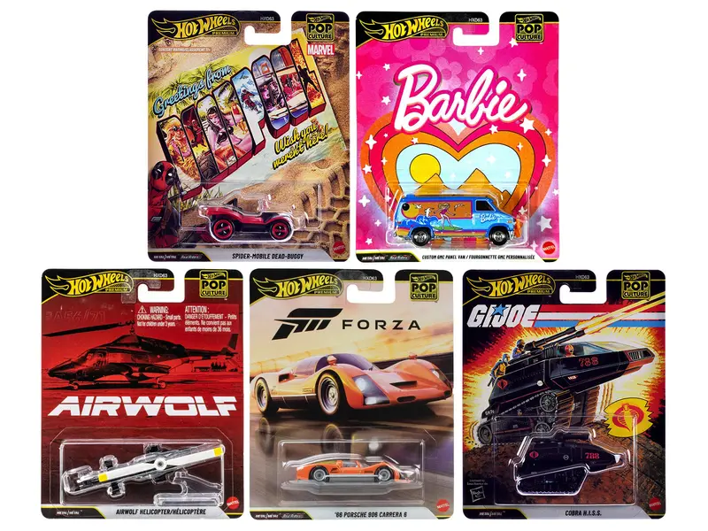 "Pop Culture 2025" 5 Piece Set Q "Premium Series" Diecast Model Cars By Hot Wheels 1