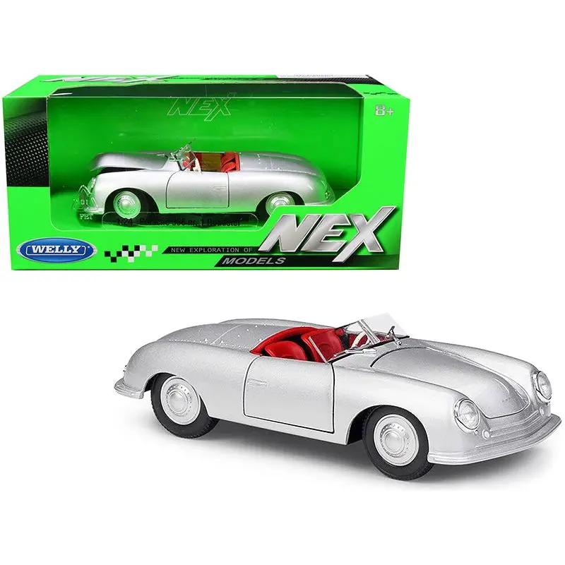 Porsche 356/1 Roadster Silver With Red Interior "Nex Models" 1/24 Diecast Model Car By Welly 1