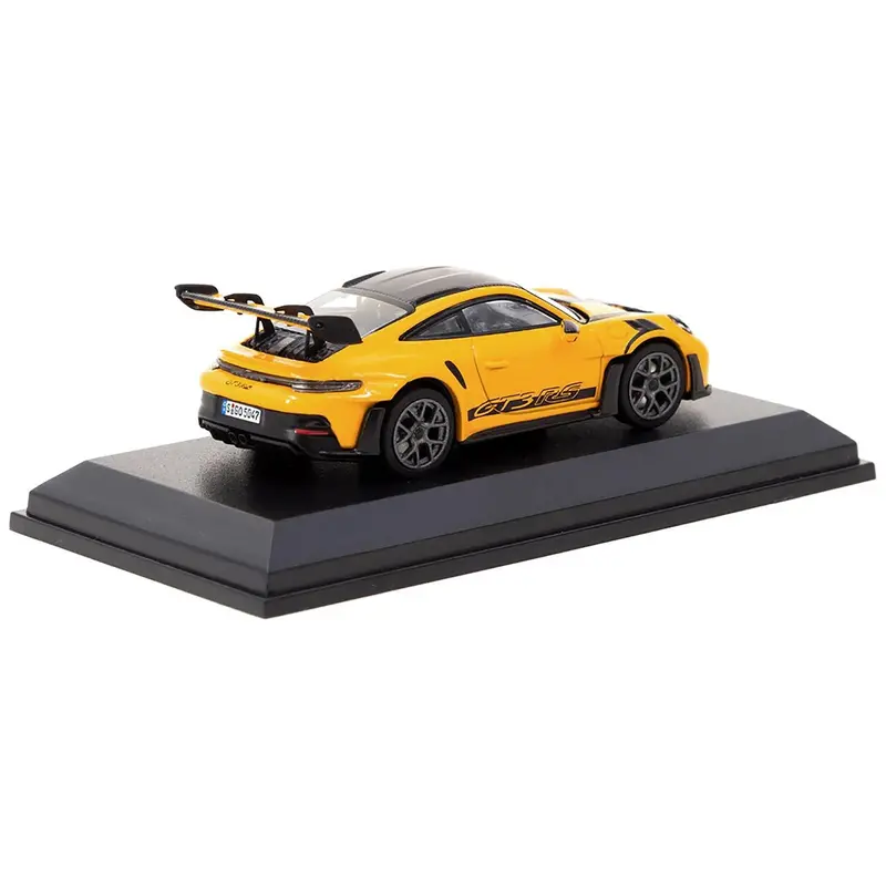 Porsche 911 (992) Gt3 Rs Signal Yellow With Black Stripes And Carbon Hood Limited Edition To 999 Pieces Worldwide 1/64 Diecast Model Car By Minichamps & Tarmac Works 1