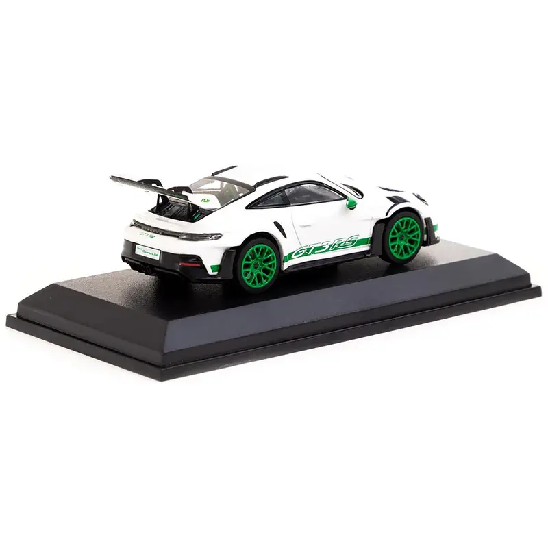 Porsche 911 (992) Gt3 Rs White With Green Stripes And Wheels Limited Edition To 999 Pieces Worldwide 1/64 Diecast Model Car By Minichamps And Tarmac Works 1