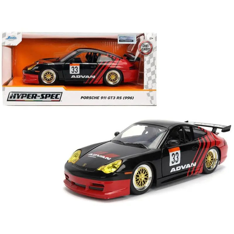 Porsche 911 Gt3 Rs (996) #33 "Advan" Black And Red "Hyper-Spec" Series 1/24 Diecast Model Car By Jada 1