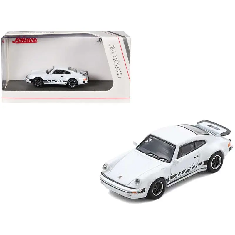 Porsche 911 Turbo (930) White With Black Stripes 1/87 (Ho) Diecast Model Car By Schuco 1
