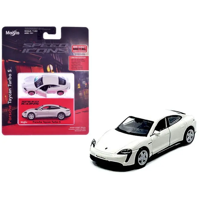 Porsche Taycan Turbo S White "Speed Icons" Series 1/64 Diecast Model Car By Maisto 1