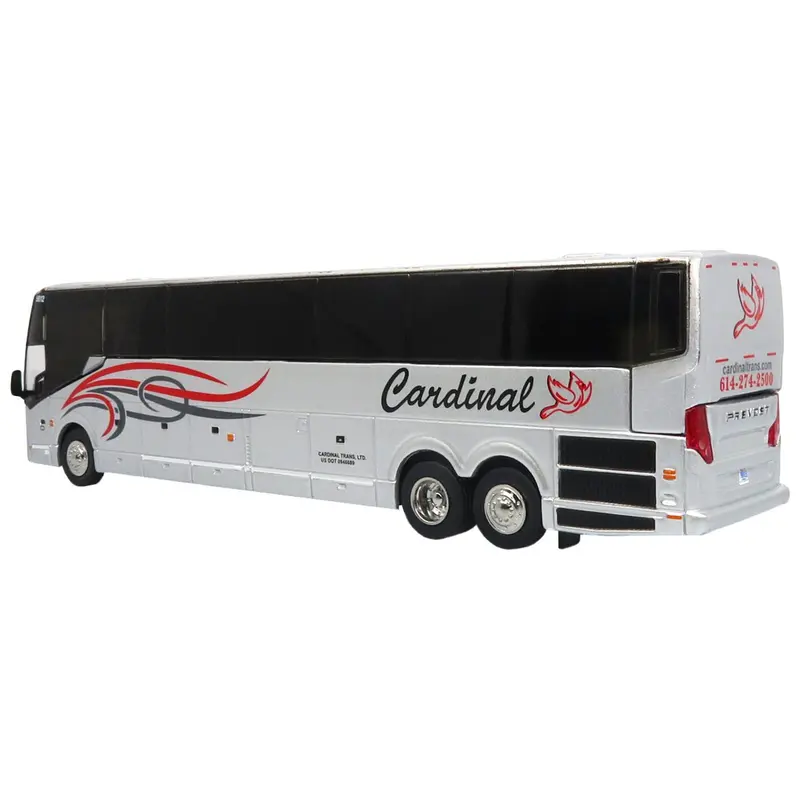 Prevost H3-45 Coach Bus "Cardinal Transportation" Silver Metallic With Graphics Limited Edition 1/87 (Ho) Diecast Model By Iconic Replicas 1