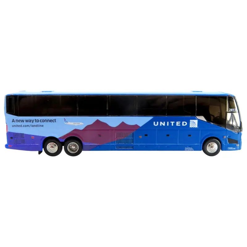 Prevost H3-45 Coach Bus "United Airlines" Blue With Graphics Limited Edition 1/87 (Ho) Diecast Model By Iconic Replicas 1