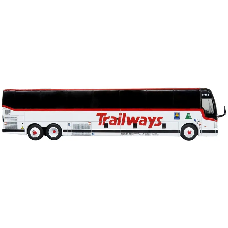 Prevost X3-45 Coach Bus "Trailways - Adirondack Transit Lines" White With Red Stripes Limited Edition 1/87 (Ho) Diecast Model By Iconic Replicas 1