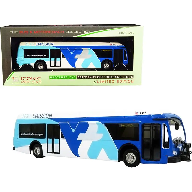 Proterra Zx5 Battery-Electric Transit Bus #140 Express "Mission College" Santa Clara Valley (California) White And Blue "The Bus & Motorcoach Collection" 1/87 (Ho) Diecast Model By Iconic Replicas 1