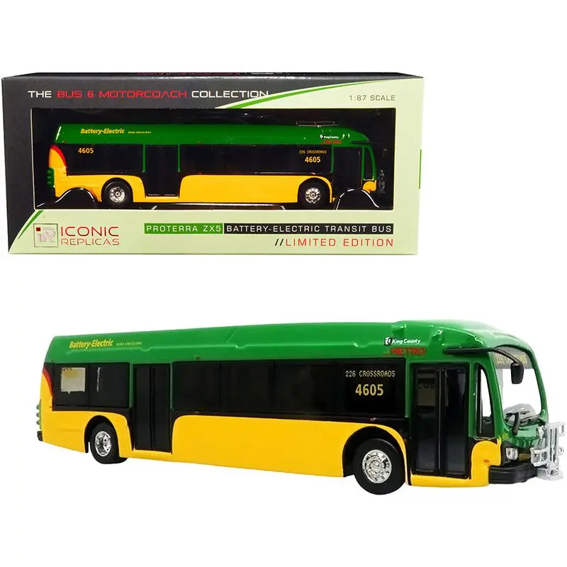 Proterra Zx5 Battery-Electric Transit Bus #226 "Crossroads" Seattle King County (Washington) Green And Yellow "The Bus & Motorcoach Collection" 1/87 (Ho) Diecast Model By Iconic Replicas 1