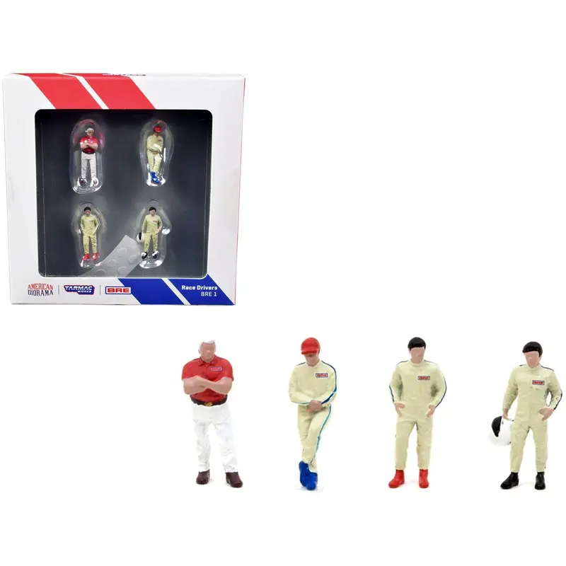 "Race Drivers" 4 Piece Diecast Figure Set "Bre" For 1/64 Scale Models By Tarmac Works & American Diorama 1