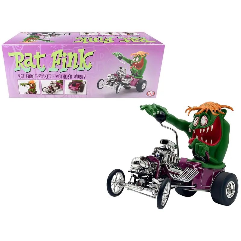 Rat Fink T-Bucket "Mother's Worry" Purple Metallic With Figure Limited Edition To 516 Pieces Worldwide 1/18 Diecast Model Car By Acme 1
