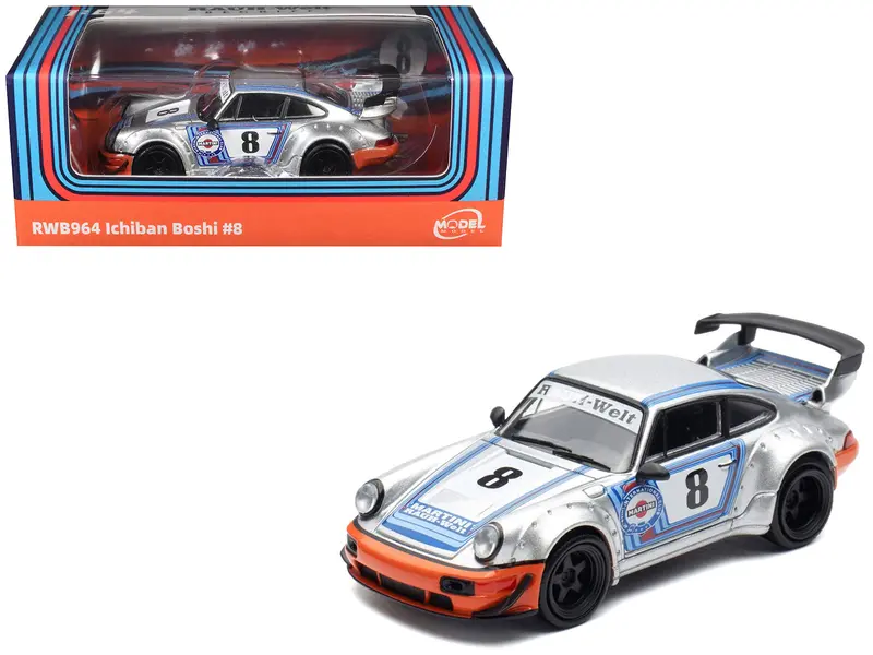 Rwb 964 #8 "Ichiban Boshi - Martini Racing" Silver Metallic With Stripes 1/64 Diecast Model Car By Model Model 1