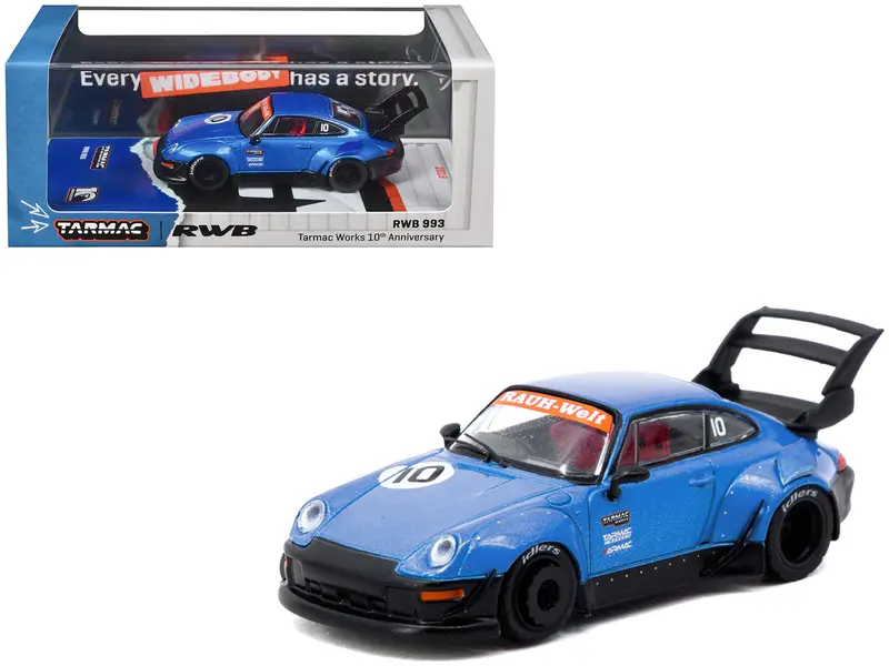Rwb 993 Rhd (Right Hand Drive) #10 "Tarmac Works 10Th Anniversary" Blue Metallic "Hobby64" Series 1/64 Diecast Model Car By Tarmac Works 1