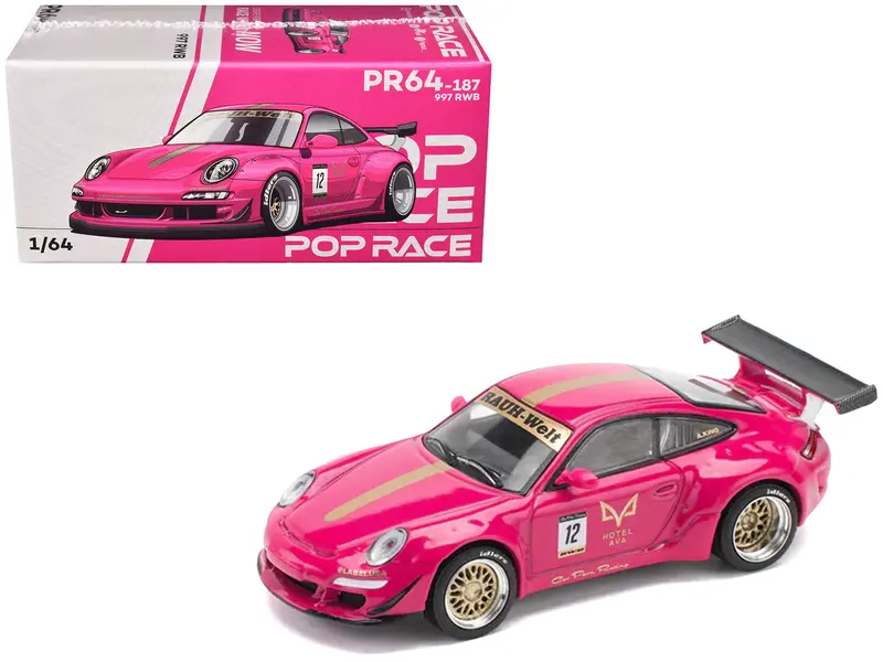 Rwb 997 #12 "Hotel Ava" Pink Metallic 1/64 Diecast Model Car By Pop Race 1