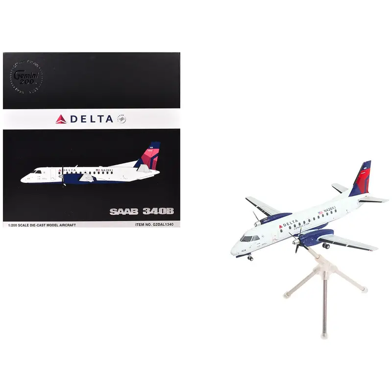 Saab 340B Commercial Aircraft "Delta Connection - Mesaba Airlines" (N428xj) White With Red And Blue Tail "Gemini 200" Series 1/200 Diecast Model Airplane By Geminijets 1