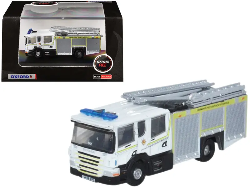 Scania Pump Ladder Fire Engine "Grampian Fire And Rescue" White With Yellow Stripes 1/148 (N) Scale Diecast Model Car By Oxford Diecast 1