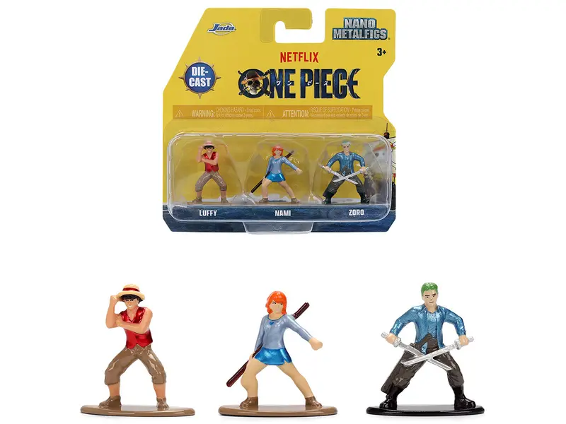 Set Of 3 Diecast Figures "One Piece" (2023-Current) Tv Series "Nano Metalfigs" Series Diecast Models By Jada 1