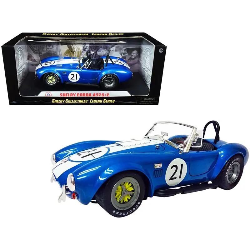 Shelby Cobra 427 S/C #21 Blue Metallic With White Stripes 1/18 Diecast Model Car By Shelby Collectibles 1