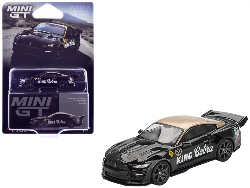 Shelby Gt500 Dragon Snake Concept "King Cobra" Black With Gold Metallic Top Limited Edition 1/64 Diecast Model Car By Mini Gt 1