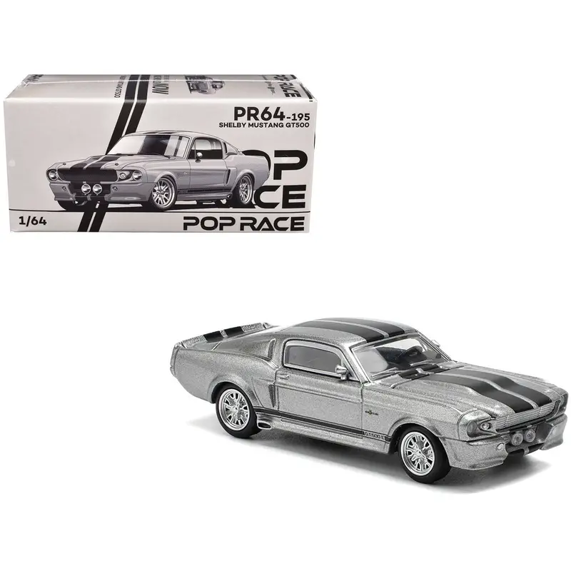 Shelby Mustang Gt500 Gray Metallic With Black Stripes 1/64 Diecast Model Car By Pop Race 1