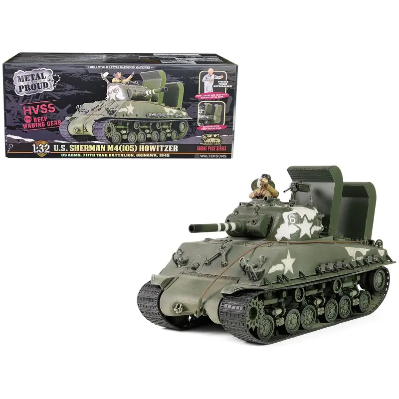 Sherman M4 (105) Howitzer Medium Tank "Us Army 711Th Tank Battalion Okinawa" (1945) "Engine Plus" Series 1/32 Diecast Model By Metal Proud 1