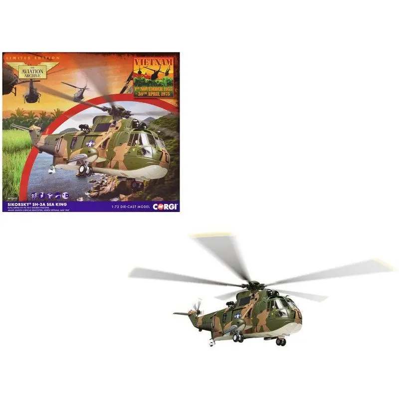 Sikorsky Sh-3A Sea King Helicopter "Hs-2 Golden Falcons Armed Search & Rescue North Vietnam" (1967) United States Navy "The Aviation Archive" Series 1/72 Diecast Model By Corgi 1